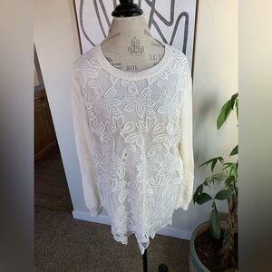 Lane Bryant Lace Front Floral Pullover Sweater Womens 14/16 Ivory Cream NWT